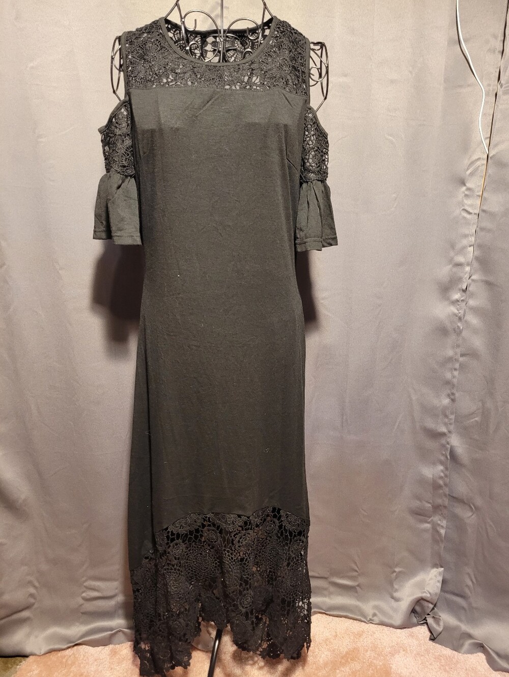 Amazon Black Cold-Shoulder Crochet Maxi Dress